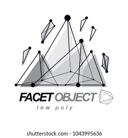 3d polygonal geometric faceted object, vector abstract design element. New technology logotype.