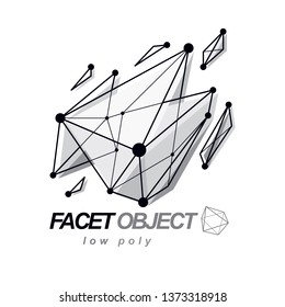 3d polygonal geometric faceted object, vector abstract design element. New technology logotype.