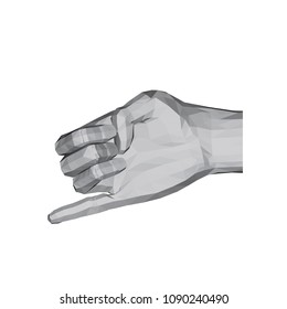 3D polygonal hand. Compressed fist of the hand with a bent little finger. Vector illustration.