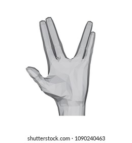 3D polygonal hand. Fingers spread apart in two. Vector illustration.