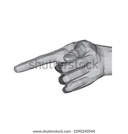 3D polygonal hand. The index finger shows to the left and slightly down. Vector illustration.