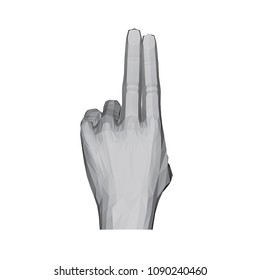 3D polygonal hand. The index and middle fingers together show up. Vector illustration.