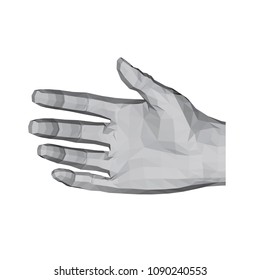 3D polygonal hand. A relaxed hand ready for a handshake. Vector illustration.