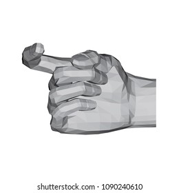 3D polygonal hand. The hand shows a half-bent forefinger. Vector illustration.