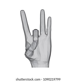 3D polygonal hand. The hand shows three fingers. Vector illustration.