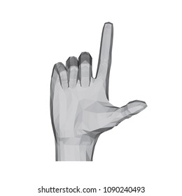 3D polygonal hand. The hand shows two fingers. Vector illustration.