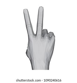 3D polygonal hand. The hand shows two fingers. Vector illustration.