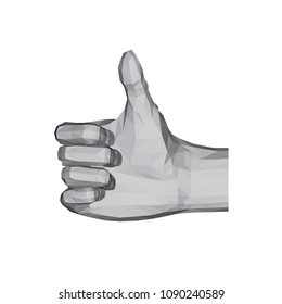 3D polygonal hand. Thumbs up. OK. Vector illustration.