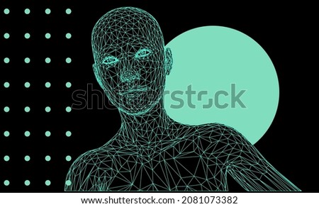 3D polygonal model of a human face. Concept illustration for Artificial intelligence and Neural Networks themes.