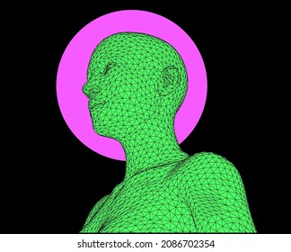 3D polygonal model of a human head. Concept illustration of Artificial intelligence.