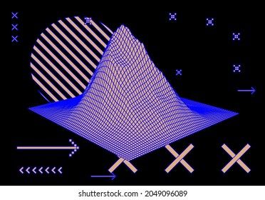 3D polygonal mountain landscape in retrofuturistic style. Concept of big data and virtual reality.