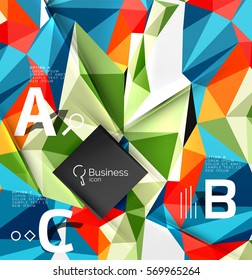 3d polygonal object triangles, abstract background. Vector template background for workflow layout, diagram, number options or web design