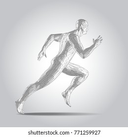 3D polygonal Running man figure on white background 