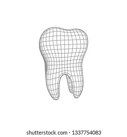 3d polygonal tooth isolated on white. Vector dentistry illustration. Medical or healthcare concept. Wire mesh icon