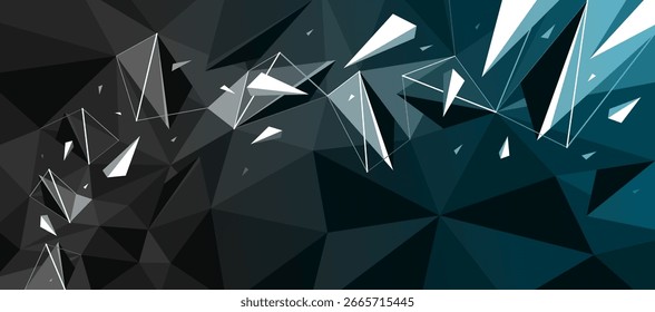 Vetor poligonal 3D fundo abstrato com partículas dinâmicas em movimento, bagunça abstrata e caos de elementos baixos poli detritos, faceta quebrada estrutura.