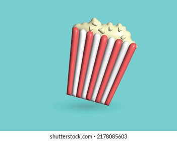 3D pop corn white box floating abstract movie, cinema, entertainment concept.