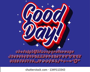 3d pop good day text effect for poster design element, with cool extrude style and dark shadow, red and blue typeface design