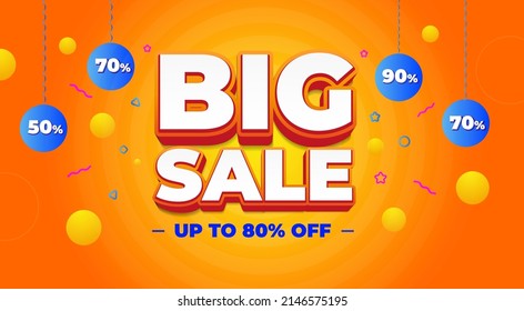 3D pop out Big Sale Logo design, Banner, Sticker, Concept, Card, Template, Icon, Poster, Unit, Label, Web Header, Mnemonic with rays on white background. Upto 80% off - Vector, Illustrations