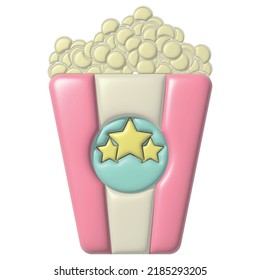 3d Popcorn Snack in Striped Bucket Isolated 