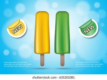 3D popsicle isolated on blue background.For web site,ads,poster,placard and promotion material.Also useful for flyer,banner,marketing on social network and blog advert