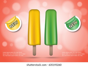 3D popsicle isolated on red background.For web site,ads,poster,placard and promotion material.Also useful for flyer,banner,marketing on social network and blog advert
