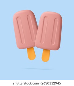 3D Popsicles on Blue Background. Summer holiday, Time to travel concept. 3d rendering. Vector illustration