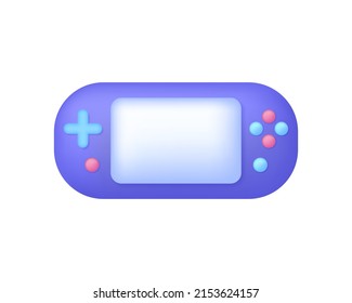 3D Portable video game isolated on white background. Video game console portable. Game concept. Can be used for many purposes. Trendy and modern vector in 3d style.