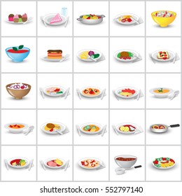 3D Portion Of Food, Set - Isolated On Background. Vector Illustration, Graphic Design. For Web, Websites, Print, Presentation Templates, Mobile Applications And Promotional Materials