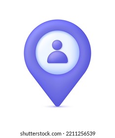 3D Position icon. Location pin with man icon. GPS navigator pointer. Trendy and modern vector in 3d style.