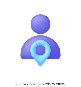 3D Position icon. Location pin with man icon. GPS navigator pointer. Trendy and modern vector in 3d style.