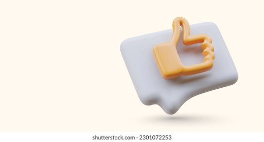 3d positive comment sign. Volumetric support symbol. Like in social networks. Reaction to post. Content approval, thumbs up. Realistic commenting icon. Color illustration