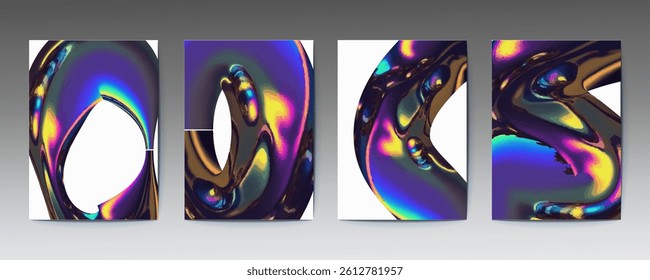 3d poster, Abstract gradient poster background vector set. Minimalist style cover template with vibrant perspective 3d geometric prism shapes collection. Ideal design for social media, cover, banner, 