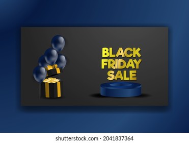 3d poster banner black friday background with gifts and balloons