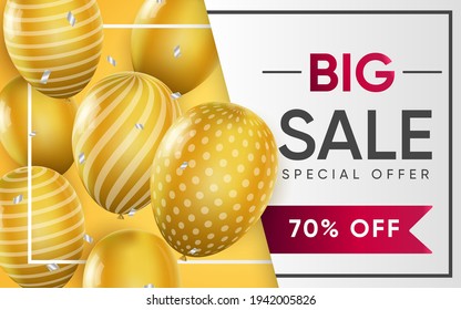 3d poster of Big Sale realistic design. Attracting new customers with discount price up to 70 percent off. Flyer template website background. Marketing. Vector illustration of advertising web banner