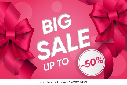 3d poster of Big Sale realistic design. Best offer to 50 percent off discount price website background. Customer gift, loyalty program, promotion concept. Vector illustration of advertising web banner