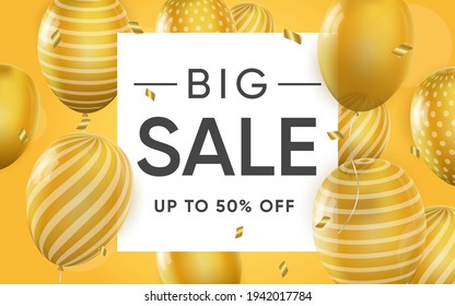 3d poster of Big Sale realistic design. Best offer of discount prices up to 50 percent off website background. Shopping, save money. Marketing tools. Vector illustration of advertising web banner