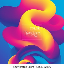 3d Poster. Fluid Colors. Liquid Shape. Ink Splash. Colorful Cloud. Flow Wave. Modern Poster. Color Background. Vector.