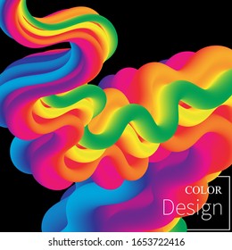 3d Poster. Fluid Colors. Liquid Shape. Ink Splash. Colorful Cloud. Flow Wave. Modern Poster. Color Background. Vector.