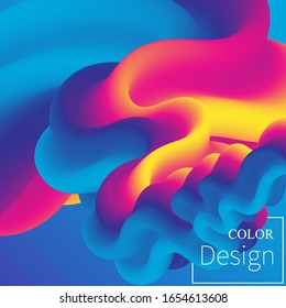 3d Poster. Fluid Colors. Liquid Shape. Ink Splash. Colorful Cloud. Flow Wave. Modern Poster. Color Background. Vector.