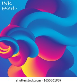 Afiche 3d. Colores fluidos. Forma líquida. Esplash de tinta. Nube colorida. Ola de flujo. Afiche moderno.Fondo de color. Vector.
