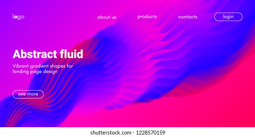 3d Poster with Fluid Shape. Landing Page Template. Abstract Futuristic Vector Background. Wave Music Poster Concept with Neon Pink and Blue Colors. Modern Website Design. Trendy Dynamic Color Poster.