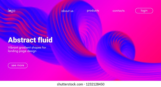 3d Poster with Fluid Shape. Landing Page Template. Abstract Futuristic Vector Background. Wave Music Poster Concept with Neon Pink and Blue Colors. Modern Website Design. Trendy Dynamic Color Poster.