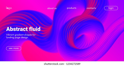 3d Poster with Fluid Shape. Landing Page Template. Abstract Futuristic Vector Background. Wave Music Poster Concept with Neon Pink and Blue Colors. Modern Website Design. Trendy Dynamic Color Poster.