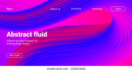 3d Poster with Fluid Shape. Landing Page Template. Abstract Futuristic Vector Background. Wave Music Poster Concept with Neon Pink and Blue Colors. Modern Website Design. Trendy Dynamic Color Poster.