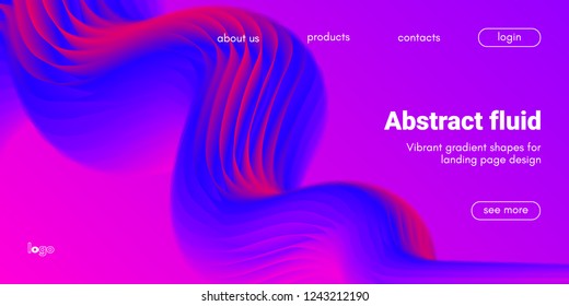 3d Poster with Fluid Shape. Landing Page Template. Abstract Futuristic Vector Background. Wave Music Poster Concept with Neon Pink and Blue Colors. Modern Website Design. Trendy Dynamic Color Poster.