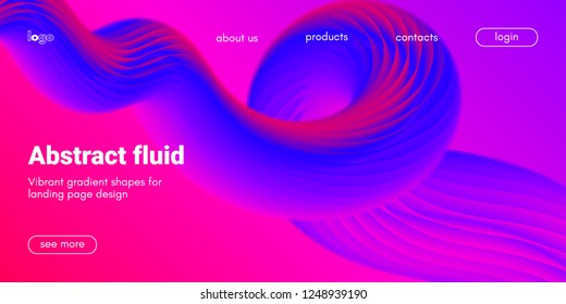 3d Poster with Fluid Shape. Landing Page Template. Abstract Futuristic Vector Background. Wave Music Poster Concept with Neon Pink and Blue Colors. Modern Website Design. Trendy Dynamic Color Poster.
