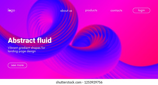 3d Poster with Fluid Shape. Landing Page Template. Abstract Futuristic Vector Background. Wave Music Poster Concept with Neon Pink and Blue Colors. Modern Website Design. Trendy Dynamic Color Poster.