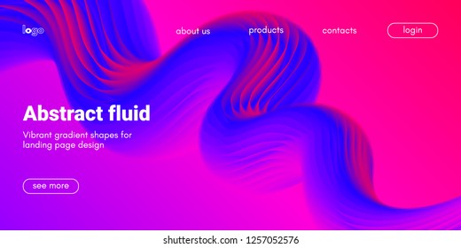 3d Poster with Fluid Shape. Landing Page Template. Abstract Futuristic Vector Background. Wave Music Poster Concept with Neon Pink and Blue Colors. Modern Website Design. Trendy Dynamic Color Poster.