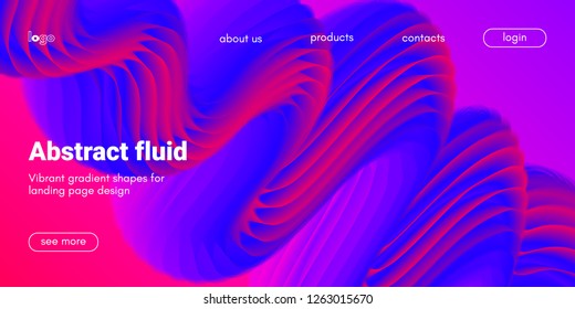 3d Poster with Fluid Shape. Landing Page Template. Abstract Futuristic Vector Background. Wave Music Poster Concept with Neon Pink and Blue Colors. Modern Website Design. Trendy Dynamic Color Poster.
