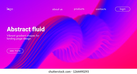 3d Poster with Fluid Shape. Landing Page Template. Abstract Futuristic Vector Background. Wave Music Poster Concept with Neon Pink and Blue Colors. Modern Website Design. Trendy Dynamic Color Poster.